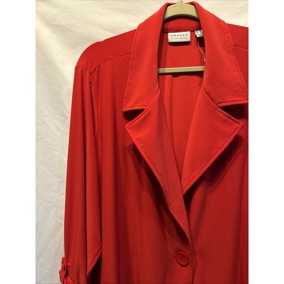 SUSAN GRAVER Woman 2x Red Jersey Knit Blazer Roll Tab Sleeves 1 Button Holiday - Picture 2 of 14